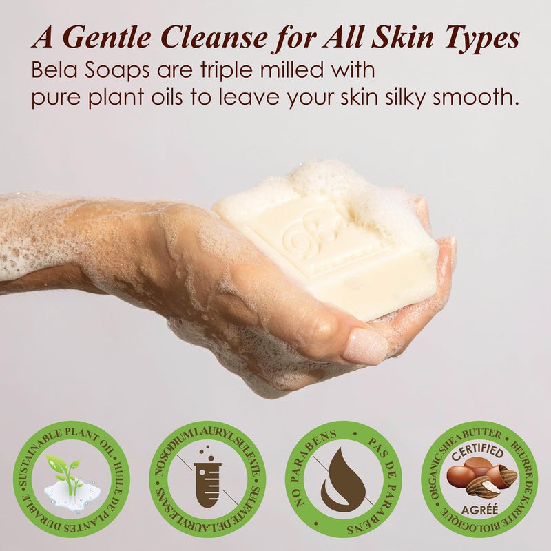 BELA Extra Creamy Goat Milk Soap 3.3 OZ Pack of 6, Long Lasting French Triple Milled Bar Soap Enriched with Organic Shea Butter, Hand, Face and Body Wash Bar, Made in Australia - Image 3